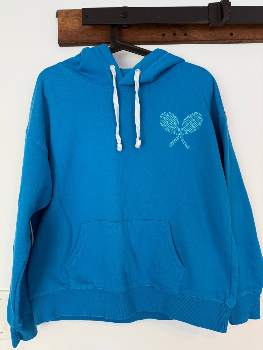 Simply Southern Bright Blue Hoodie with Tennis Racket Graphic